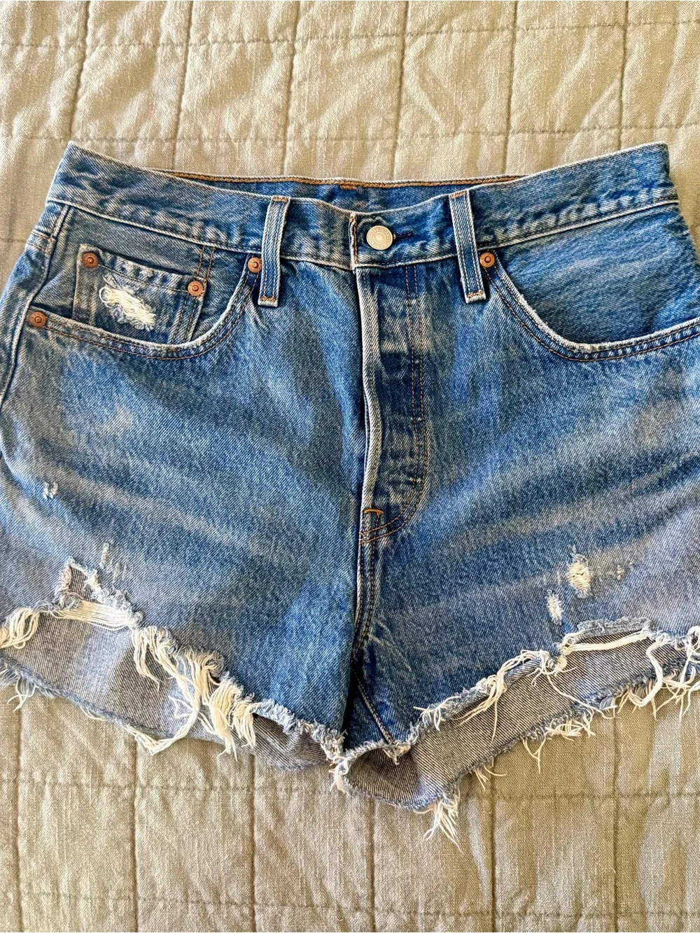 Levi’s 501 Original Denim Shorts Blue Distressed Denim Women's Cutoff Shorts